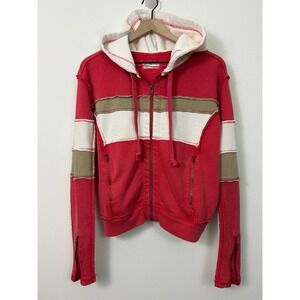 We The Free Free People Cori Moto Hoodie Red Colorblock‎ Womens Small